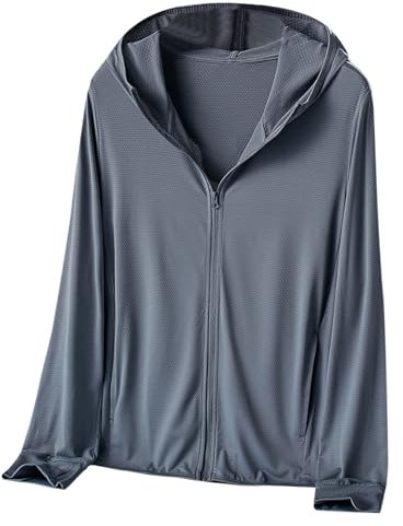 Sonnenschutz Shirt Herren UPF 50+ Shirt mit Kapuze Sonnenschutz Langarm Shirt Kapuzenjacke mit Reißverschluss Sun Hoodie mit Daumenloch Herren UV-Schutz Hoodie Kapuzenpullover UPF 50+ Langarm Shirt