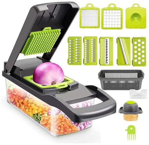 15 En 1 Cortador De Verdura, Cortadora de Verduras Acero Inoxidable, Multifuncional Cortador Verduras, Con Separador De Huevos, Rallador de Verduras De Cocina para Cebollas Tomates Zanahoria Pepino