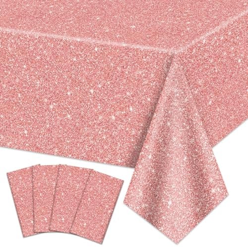 Paquet de 4 nappes en Or Rose Rose, 220x130cm Couverture de Table imprimée en Paillettes d’Or Rose, décorations de Paillettes en Or Rose pour Les Filles Anniversaire Mariage Princesse fête