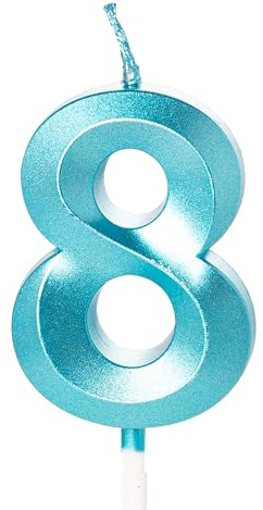 Blaue Kerze zum 8. Geburtstag, Zahl 8 für Kuchen, blaue Kerze zum 8. Geburtstag, für Kuchendekorationen