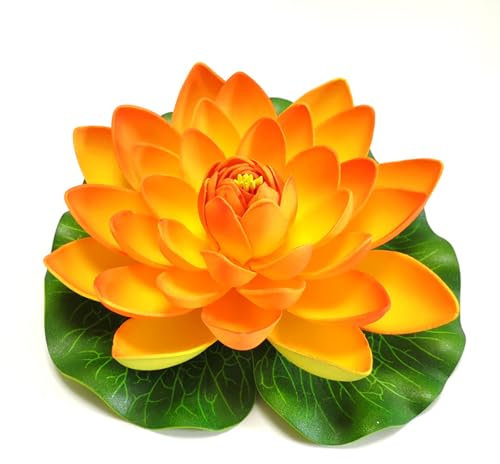 BBTISG Simulation Lotusblume, Umweltfreundliche Wasserlilie Schwimmende Lotusblüte Künstliche Lotusblüte Gefälschte Schwimmende Seerose für Aquarium, Teich (Orange)