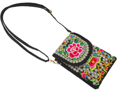 DEARMAMY Borsa Tracolla in Canvas Con Ricamo Porta Cellulare Multi-funzionale Con Copertura Flip Per Donne Sacchetto Decorativo Per Uso Esterno E Conservazione Di Oggetti Piccoli