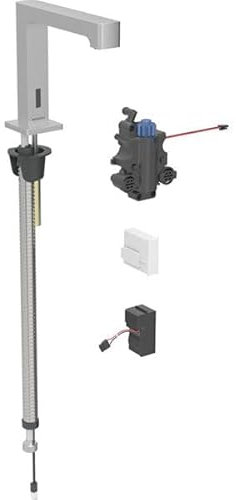 Miscelatore per lavabo Geberit Brenta, sporgenza 195 mm, con miscelatore termostatico, funzionamento a rete, per scatola funzioni da incasso, 116.197., Colorazione: Acciaio inox Ottica
