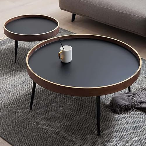 Satztisch-Couchtisch, 2er-Set, Beistelltische, stapelbare Beistelltische, runder Couchtisch für das Wohnzimmer, Couchtisch aus Holz mit stabilem Metallrahmen