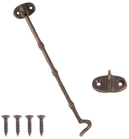 Ieron Antique Window Anti-Wind Hook,Antique Cabin Door Hook and Eye Lock, 230mm (9 inch) Cabinet Latch Catch including Fixing Screw For Door Gate Window Closet Shed Latch
