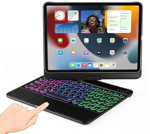 LENRICH Custodia per tastiera per iPad Air 11 M3 2025/M2 2024, Mulit Touchpad retroilluminato per iPad Pro 11 4a/3a/2a/1a/iPad Air 5a/4a generazione 11 360 girevole sottile leggera