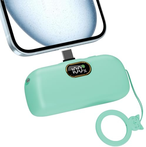 LUCKYDUO Mini Power Bank, 5000 mAh, USB-C Powerbank, Aufladen, kleines Reiseladegerät, Akkupack, kompatibel mit iPhone, Sam-Sung und USB-C Telefon