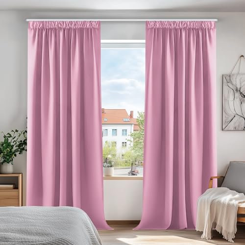 Deconovo Vorhang Gardinen Verdunkelungsgardinen Vorhänge mit Kräuselband Thermogardine Schlafzimmer Kälteschutz Dicke Vorhänge, 260x140 cm(HöhexBreite), Rosa, 2er Set