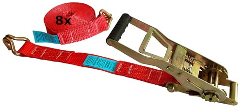 8 Stück - Zug-Langhebel Ratschen-Zurrgurt 50mm - 5 Tonnen - 8 Meter - 2-Teilig - Schwerlast Spanngurt 8er Set