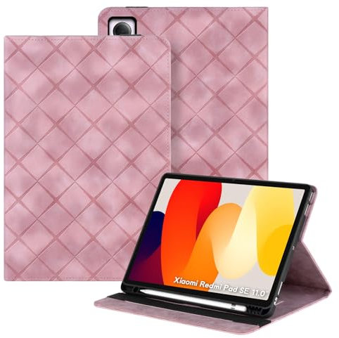 LSPCASA Funda Carcasa para Xiaomi Redmi Pad SE 11 Pulgadas PU Material con Soporte Función de Portalápices Incorporado Protegdora Carcasa para Xiaomi Redmi Pad SE,Rosa