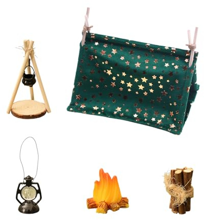 WUFGWBD 1 Tent, 8-Piece Stove Set, 1 Flame, 1 Firewood And 1 Kerosene Lamp, Dollhouse Accessories, Micro-Landscape Decoration