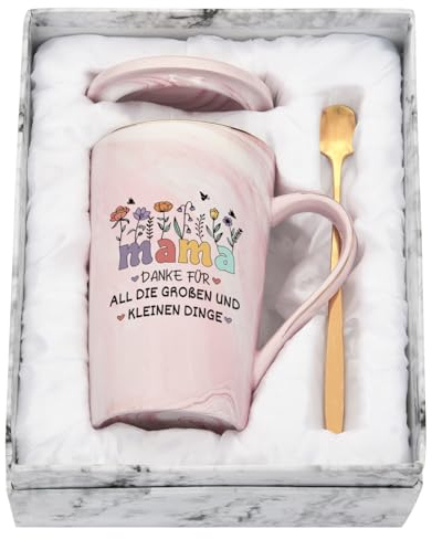 Joymaking Kaffeetasse Geschenk für Mama zum Geburtstag Muttertag Weihnachtsgeschenke, Beste Mama Geschenk Muttertagsgeschenk Tasse mit Spruch Danke für all die großen und kleinen Dinge, 400ml Rosa
