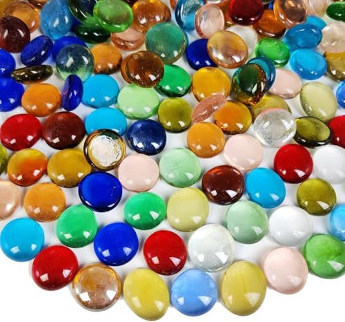 G&S homedeko 100Pcs Glass Pebbles,500g Mixed Colour Flat Marble Beads,Mancala Stones for Vases,Aquarium Gravel,Art Craft,Flowerpot,Landscaping & Home Decor