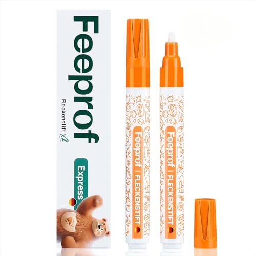 Feeprof Fleckenstift – Tragbarer Sofort-Fleckenentferner für unterwegs, Reisewaschmittel, Fleckenentferner für Kleidung, geeignet für empfindliche Stoffe wie Seide & Wolle, Made in Germany, 2×10 ml