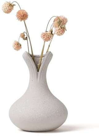 Bosilunlife Keramik Vase, Blumenvase Minimalistische Moderne, Hellgrau Dekorative Vasen für Pampasgras Deko, für Home Wohnzimmer Esstisch Büro Dekor