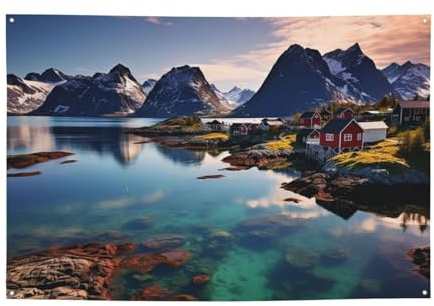 Willkommensbanner Partyflagge Fotografie Hintergrund Banner Norwegen Inseln Schild Foto Requisiten Banner für Zaun Geburtstag Garten Party Supplies Gefälligkeiten Wanddekoration Flagge 180 x 129 cm