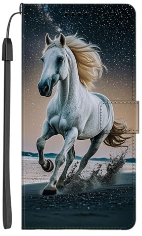 EuoDuo Compatibile con iPhone 7 Plus/iPhone 8 Plus Cover Pieghevole in Pelle PU Custodia Libro Portafoglio Motivi Animali Colorati Magnetica Protezione Flip Caso - Galassia Bianco Cavallo