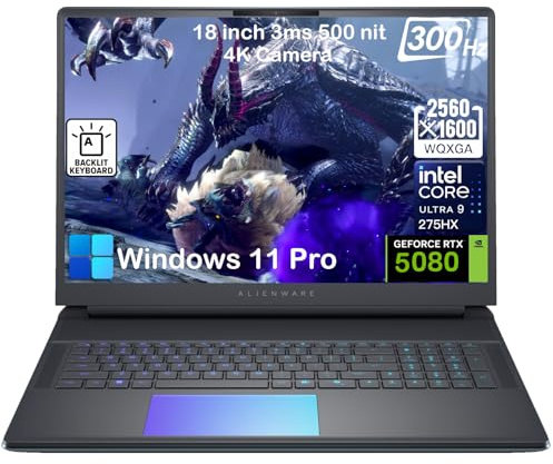Alienware 18 Area 51 Gaming Laptop - NVIDIA RTX 5080 16GB GDDR7, Intel Ultra 9 275HX fino a 5,4 GHz, 18 WQXGA 300Hz, retroilluminato KB, fotocamera 4K, WiFi 7, Win 11 Pro (64GB DDR5 | 4TB