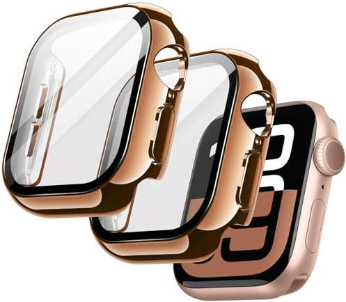 JETech Cover Placcata con Pellicola Protettiva per Apple Watch Series 11/10 46mm, Design Lucentezza Metallica, Custodia Complessiva, Vetro Temperato Film Integrata, 2 Pezzi (Oro Rosa)
