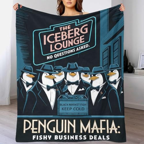 QBIREX Penguin Mafia Fishy Business Deals Fleece Throw Blanket, Thanksgiving Gift Fluffy Soft Couch Bed Blanket for Bedroom Living Rooms 50x60inch(127x152cm)
