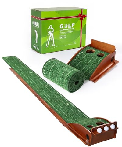 Golf Putting Matte mit automatischer Ballrückgabe, tragbar für Indoor und Outdoor, 2 Lochgrößen, inklusive Golfbälle, Trainingsgerät und Geschenkidee für Golfer
