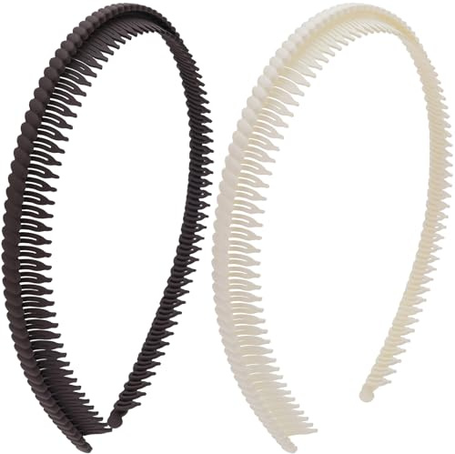 Alpinleux 2 Pcs Headband with Teeth, Comfortable Headbands for Women with Teeth, Fashion Comb Headband, Plastic Head Bands for Women's Hair Non Slip (4.3''×0.7'', Brown, White)