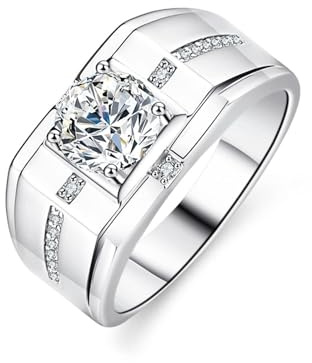 Stfery Siegelring Platin Herren, Trauringe mit Moissanit 1ct Echt Gold Schmuck Gr.57