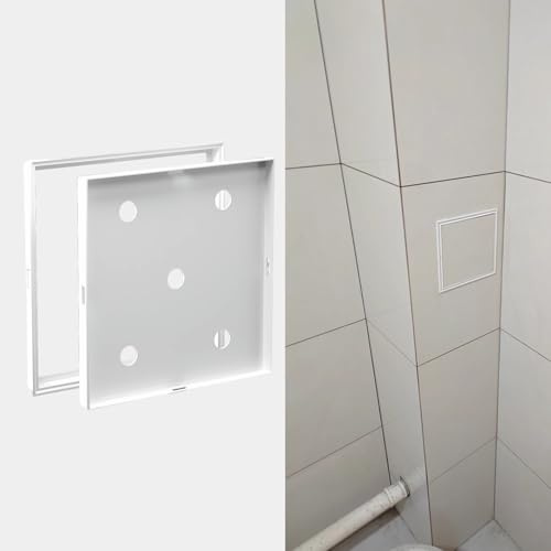 Puerta Contador Agua Panel de Acceso de Plástico Reforzado para Paneles de Yeso, Marco de Acceso Empotrado en Pared y Techo, Tapa Invisible Agujeros La Pared(White,16x16cm (7.9x7.9in))