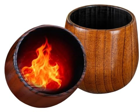 PORUPAEL 2pcs Charred Wooden Whiskey Glasses - Handcrafted Old Fashioned Tumbler Set, Barrel-Aged Flavor Enhancer, Bourbon Drinking Cups Gift for Men, Dad, Husband, Pair