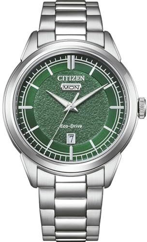 Citizen Eco-Drive Herrenuhr Edelstahl, Grün, 40.5 mm, AW0151-85XC | Analog Quartz, Kristallglas, 10 bar Wasserdicht, 240 Tage Gangreserve, Edelstahlband