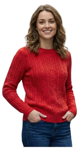 Women’s Cable Knit Jumper Long Sleeve Crew Neck – Soft Fisherman Ladies Sweater, Warm Winter Knit Pullover- S-XL