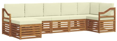 vidaXL Sofagarnituren 7 pcs Natur und Creme Massivholz Akazie, Moderner Garten-Sofa, Robustes Lounge-Set, stylische Möbel für gemütliches Terrassen-Sitzen