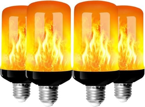 Facarler LED-Flammenlampe, 4 Stück, E27, Flammeneffekt, mit Schwerkraftsensor, 4 Beleuchtungsmodi, LED, funkelnd, dekorative Stimmungslichter für Halloween, Weihnachten, Party