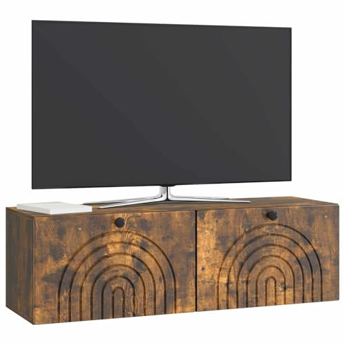 vidaXL Wandmontierter TV-Schrank Geräucherte Eiche 98 x 31 x 30 cm, Modernes Wohnzimmer Lager, rechteckiges Design, Wandregal, praktische Medieneinheit, viele Entertainment Plätze