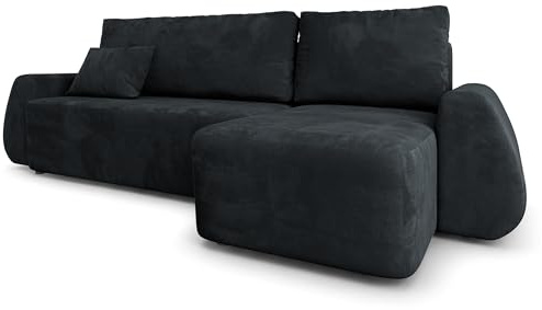 Masseno Ecksofa GALVIS M mit Schlaffunktion L-Form, Modern Sofa mit Bettkasten, Wohnzimmersofa, Couch, Soffa, Bettsofa, Couchgarnitur - Schwarz, Monolith 95