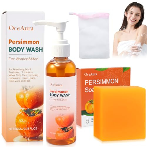 Gel Douche au Kaki,Savon solide au Kaki Antifongique Avec Filets Moussants | Persimmon Body Wash,Savon Corps Éliminer les Odeurs Corporelles et les Mauvaises Odeurs pour hommes et femmes