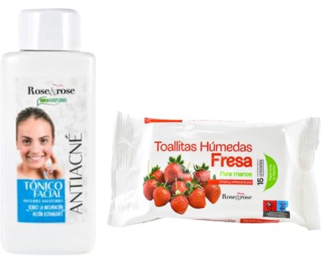 Rose & Rose Kit KITRR-1 | Tonique visage anti-acné apaisant et purifiant + lingettes humides BRV Parfum fraise rafraîchissante | Pour nettoyage et soin quotidien de la peau | Routine complète de | Kit de soin du visage anti-acné avec tonique et lingettes humides