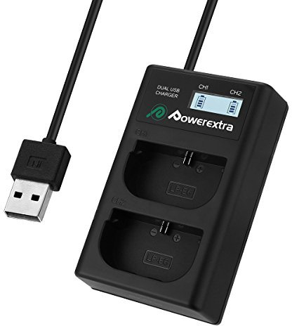 LP-E6 LP E6N Charger with Tpye-c,Powerextra Dual USB Fast Charging LED Indicators Compatible with Canon EOS 5D Mark II/III/IV, 5DS, 5DS R, 6D, 7D, 7D Mark II, 60D, 70D, 80D, 90D Cameras