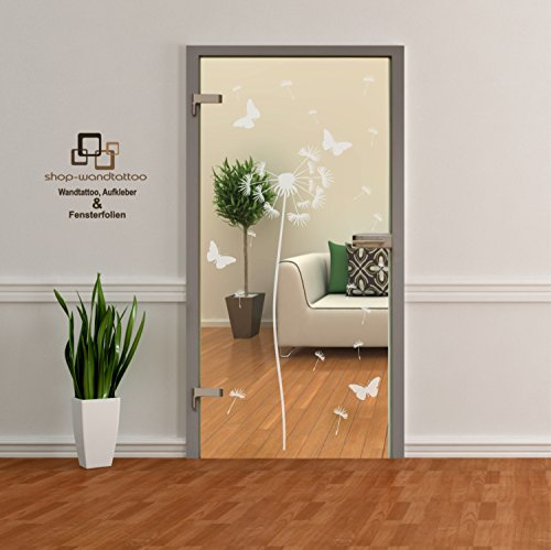 Glastür Aufkleber Folie Glasdekor Fensterfolie Sichtschutz Wohnzimmer, Bad, Küche oder für alle Glasflächen Sichtschutzfolie für Türen Pusteblume einzeln oder als Set (1 Pusteblume ca. 160cm x 50cm)