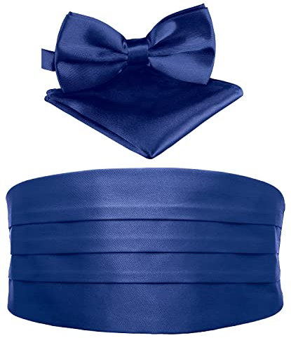 BomGuard Herren Kummerbund - Smoking 3er Set Schärpe Fliege Einstecktuch,dunkelblau