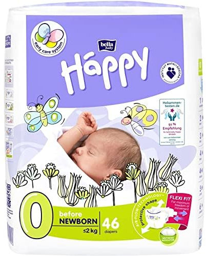 bella baby Happy Windeln Größe 0 Before Newborn < 2 kg, (3 x 46 Stück) für Frühgeborene mit besonderen Bedürfnissen