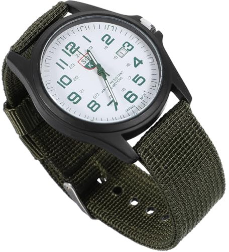 Hemobllo Herren Armbanduhr Mit Nylongewebe Armband Sportliche Quarz Uhr Mit Datum MilitäRisches Design in Armeegrün Ideal Für Outdoor-Aktivitäten