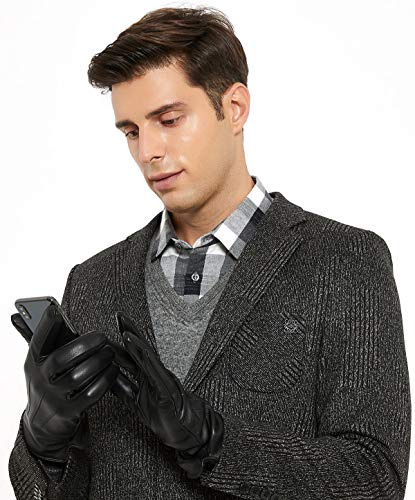 ZLUXURQ Herren Weiches Lammfell Leder Touchscreen Winter Fahrhandschuhe Kaschmir Gefüttert, bequem und warm.