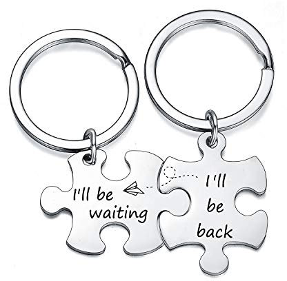Couple Gifts Keyring for Boyfriend Girlfriend Puzzle Long Distance Relationship Gifts For Husband Wife Valentine's Day Gifts Anniversary (I'll Be Waiting I'll Be Back)
