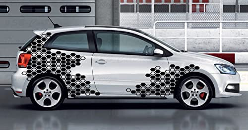 Waben Set Aufkleber Hexagon Hexa Honeycomb für alle Autos Tuning (Schwarz, Design 2)