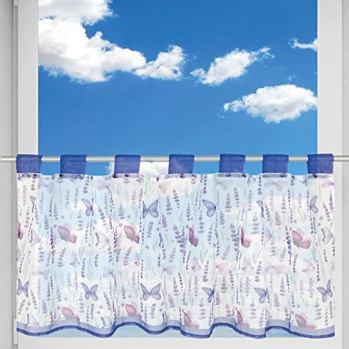 Bistrogardine Angie mit Schlaufenaufhängung (45 x 120 cm), transparente Uni Scheibengardine, dekorativer Vorhang in vielen versch. Farben: Schmetterling