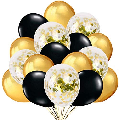 50 Luftballons Gold Schwarz mit Gold Konfetti Ballons für Deko Party Feier Dekoration für Geburtstag, Geburtstagsdeko