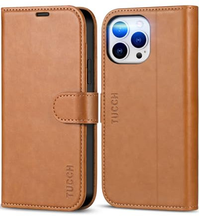 TUCCH Wallet Case for iPhone 13 Pro Max (6.7) 2021 5G, Magnetic PU Leather Stand Flip Folio Case with[RFID Blocking][Credit Card Slot][Shockproof TPU] Compatible with iPhone 13 Pro Max, Light Brown