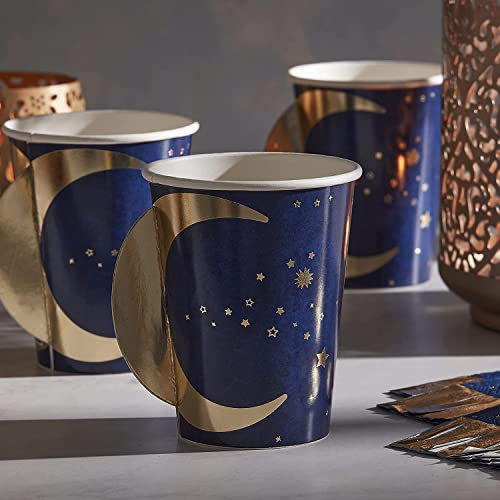 Ginger Ray Eid Mubarak Lot de 8 gobelets en papier Motif lune Bleu marine et doré