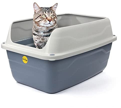 CAT CENTRE Jumbo Open Cat Litter Tray Box Grey Pan 56cm Plastic Toilet Extra Deep Anti-Spillage Non-Leaking Kittens Loo Detachable Extra High Rim Rounded Corners Easy Access Safe Durable